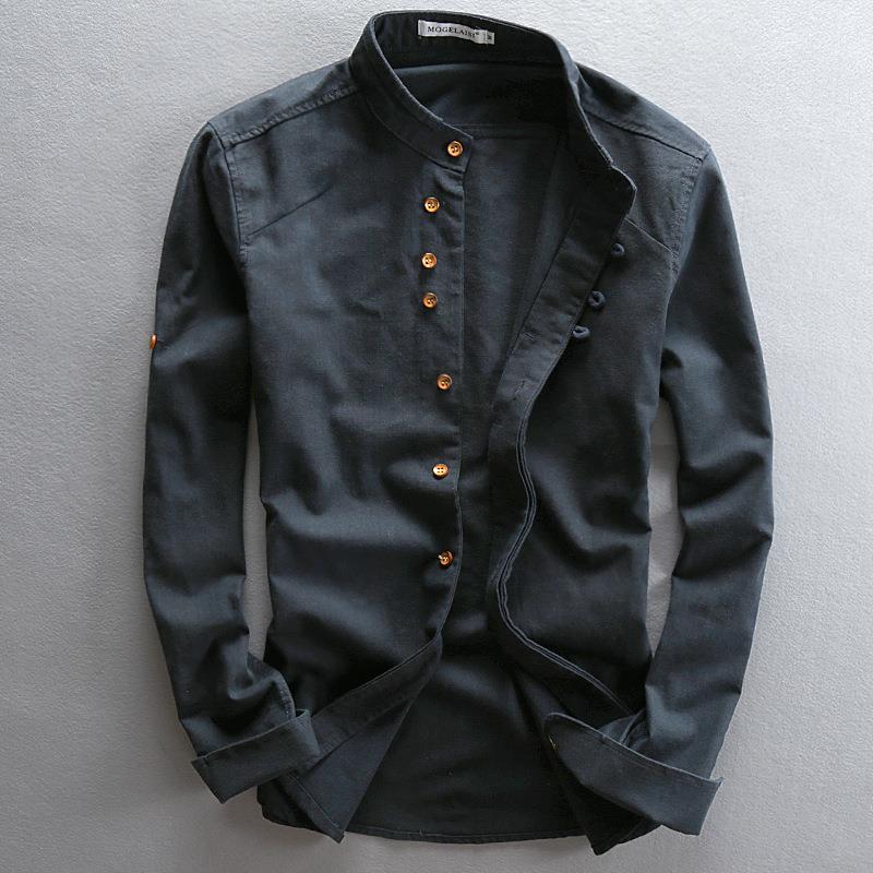 Herren Leichtes Baumwoll-Leinen Overshirt mit Stehkragen und Knopfleisten-Detail Shop Nory