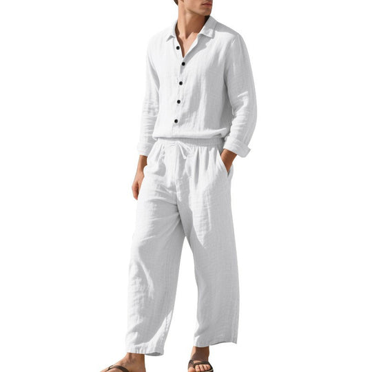 Herren nan Leichtes Leinen Hemd und Hose Set mit Kordelzug und weitem Schnitt Shop Nory