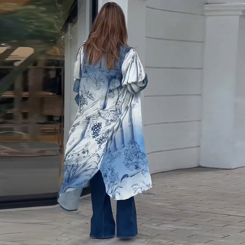 Damen Kimono mit floralem Muster und lässigen Volantärmeln Shopnory