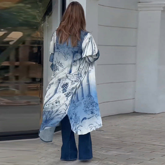 Damen Kimono mit floralem Muster und lässigen Volantärmeln Shopnory