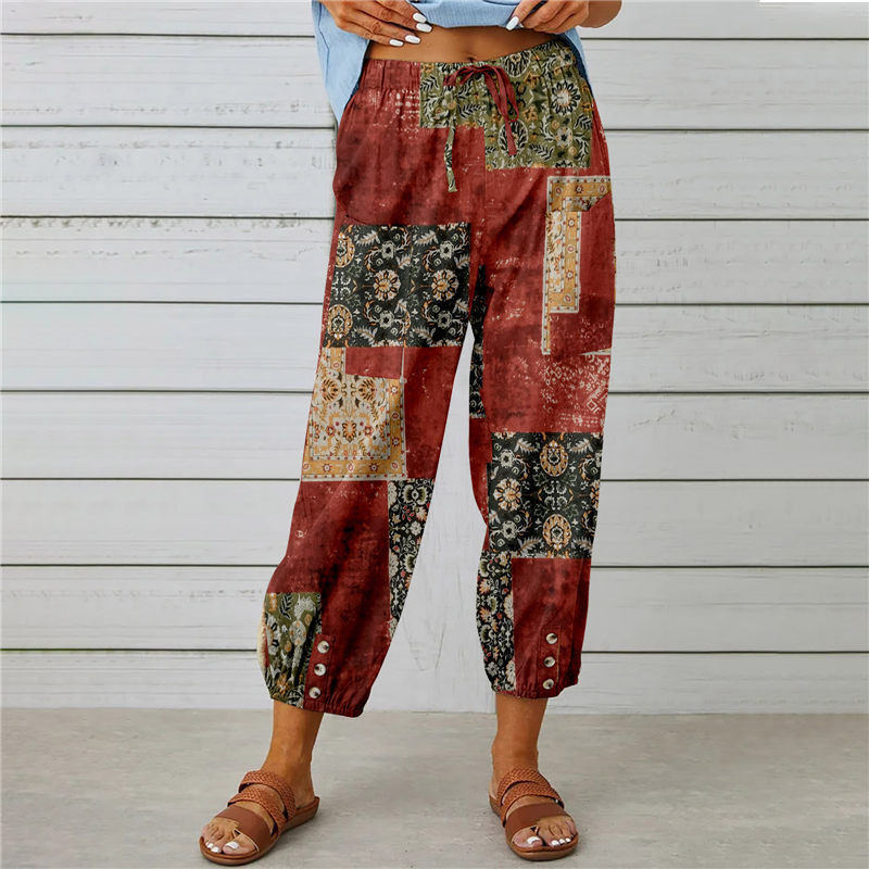 Damen Elegante Sommerhose mit floralem Muster und lockerem Schnitt
