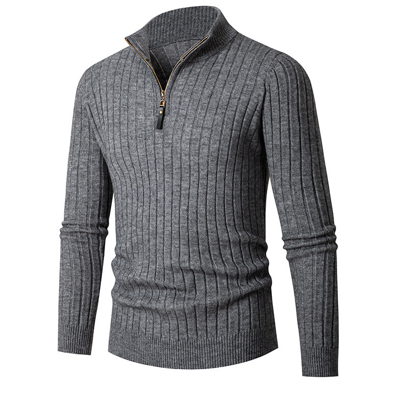 Herren gerippter Troyerpullover mit halbem Reißverschluss und Stehkragen Shop Nory