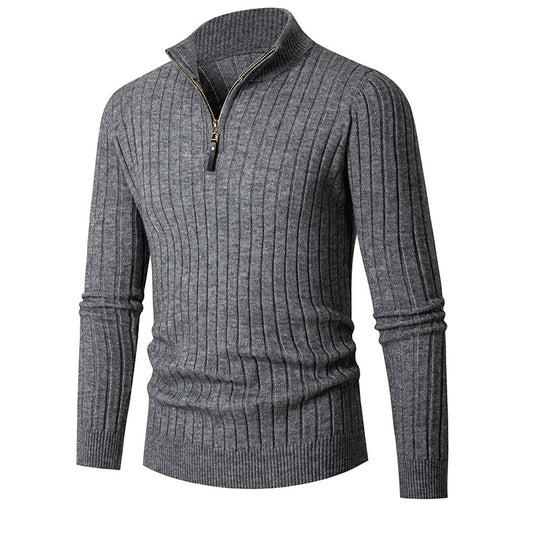 Herren gerippter Troyerpullover mit halbem Reißverschluss und Stehkragen Shop Nory