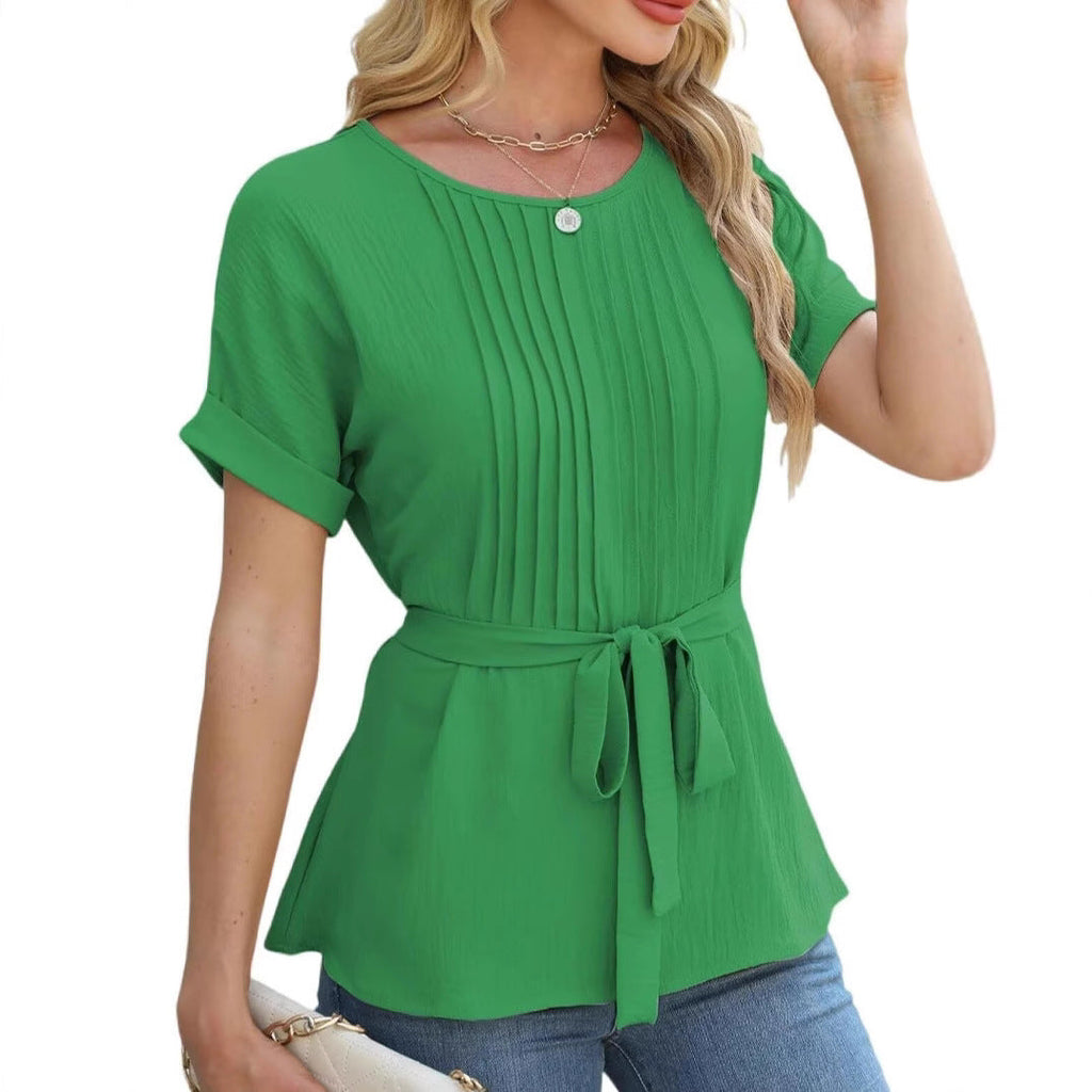Damen Bluse mit Rüschendetails und seitlichem Gürtel Shopnory