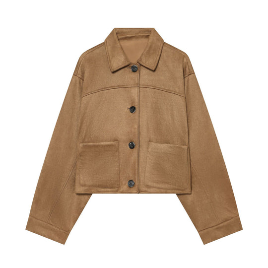 Damen Kurzjacke aus Wildlederoptik mit großen aufgesetzten Taschen Shop Nory