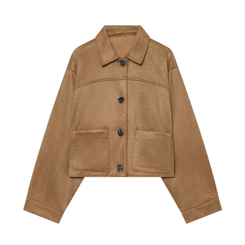 Damen Kurzjacke aus Wildlederoptik mit großen aufgesetzten Taschen Shop Nory