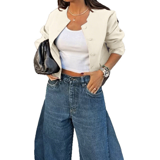 Damen nan oversized Wolljacke mit Druckknopfleiste, kastiger Silhouette und aufgesetzten Taschen Shop Nory