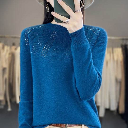 Damen Weicher Kaschmir‑Optik Feinstrickpullover mit Ajour‑Yoke und Paillettenbesatz Shop Nory