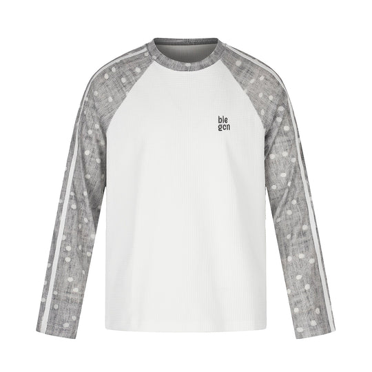 Unisex Waffelstruktur-Sweatshirt mit transparenten Kontrastärmeln, Raglan und Seitenstreifen Shop Nory