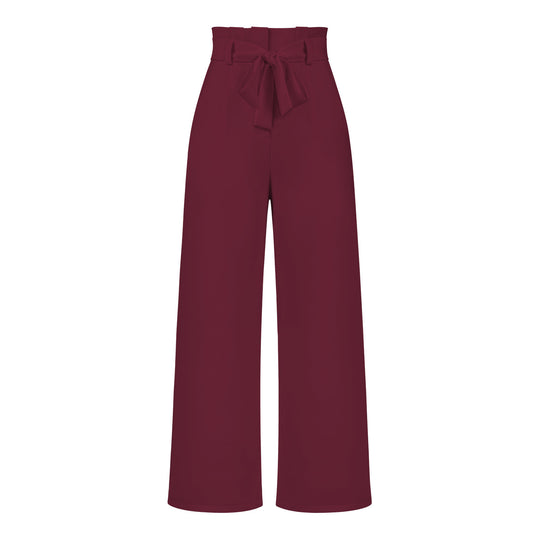 Damen hochtaillierte Paperbag-Hose mit weitem Bein und Taillengürtel Shop Nory