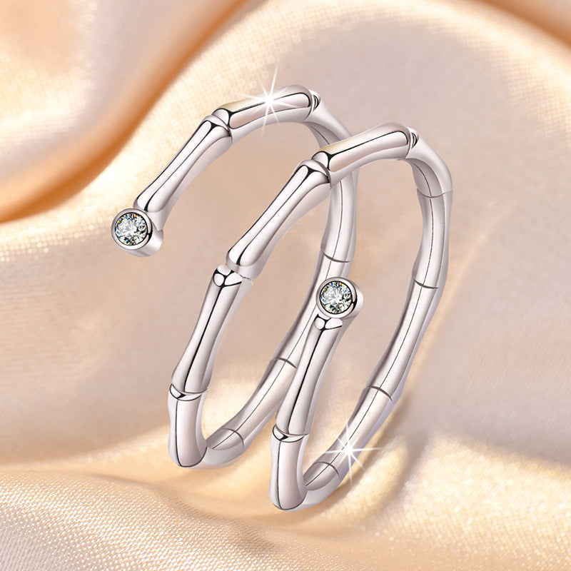Damen Offener Ring mit filigranem Bambus-Design und funkelndem Zirkonia Shop Nory