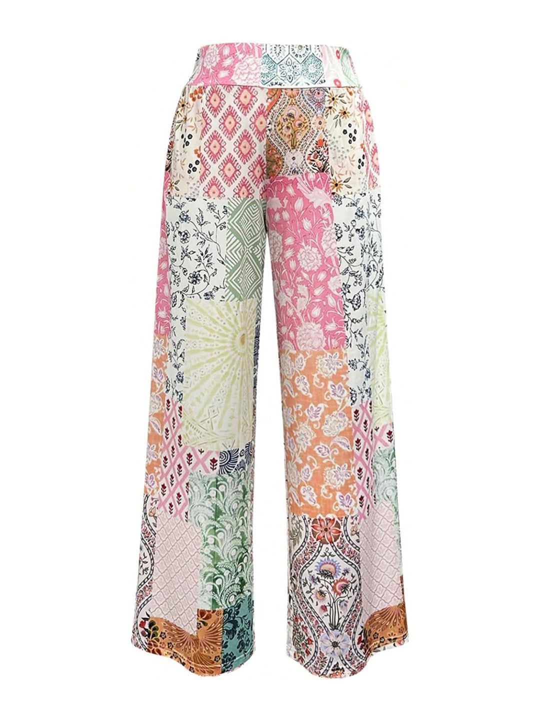 Damen Patchwork Palazzo-Hose mit weitem Bein und hohem Bund Shop Nory