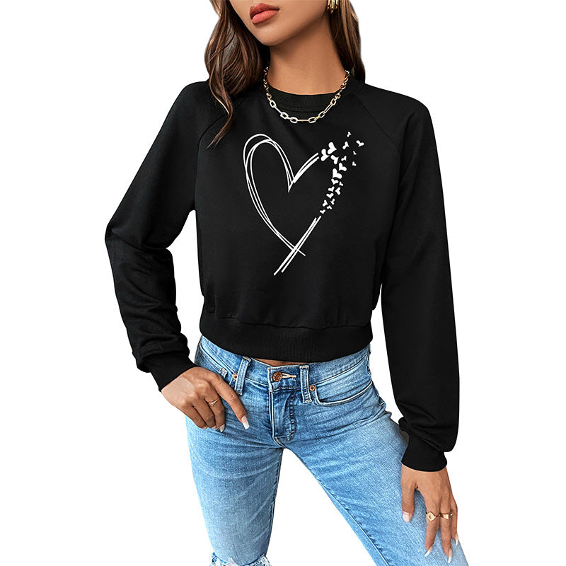 Damen Kurz geschnittenes Sweatshirt mit Herz-Print, Rundhalsausschnitt und Rippbündchen Shop Nory