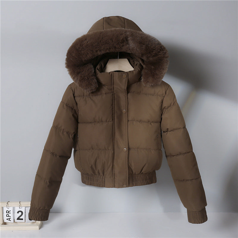 Damen nan kurze wattierte Kapuzenjacke mit Kunstfellbesatz, elastischem Saum und verdecktem Reißverschluss Shop Nory