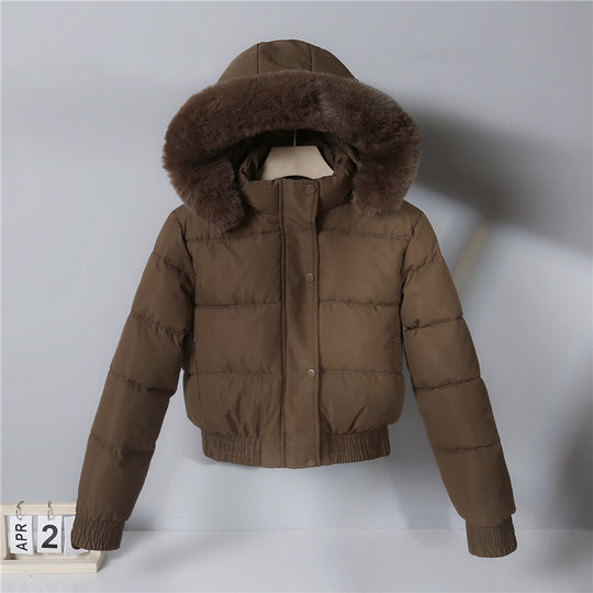 Damen nan kurze wattierte Kapuzenjacke mit Kunstfellbesatz, elastischem Saum und verdecktem Reißverschluss Shop Nory