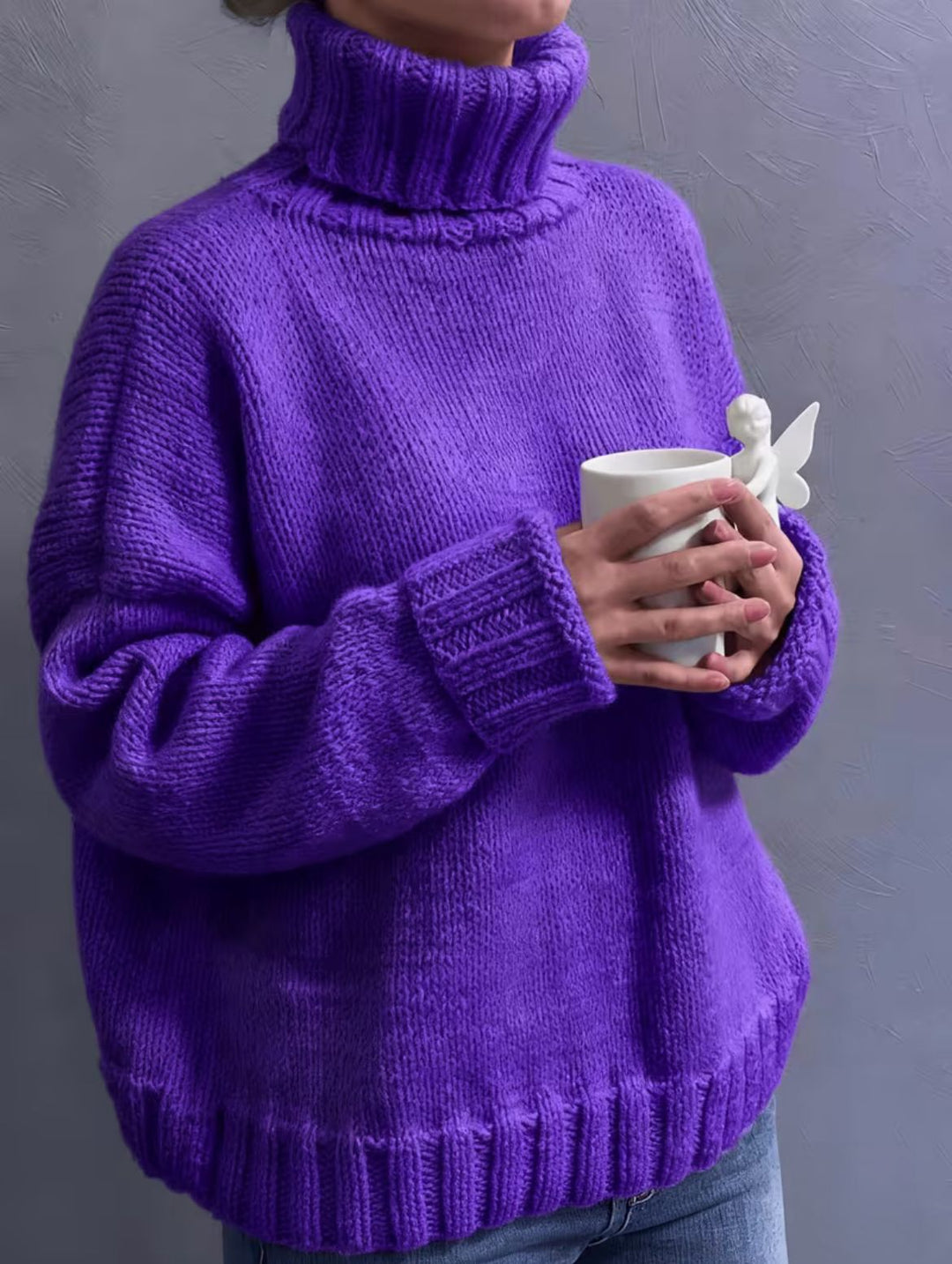 Damen Oversize-Rollkragenpullover im Fluffy-Mix mit breiten gerippten Bündchen Shop Nory