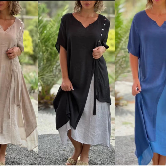 Damen Midi-Kleid mit seitlichem Schlitz und knöpfbarem Detail