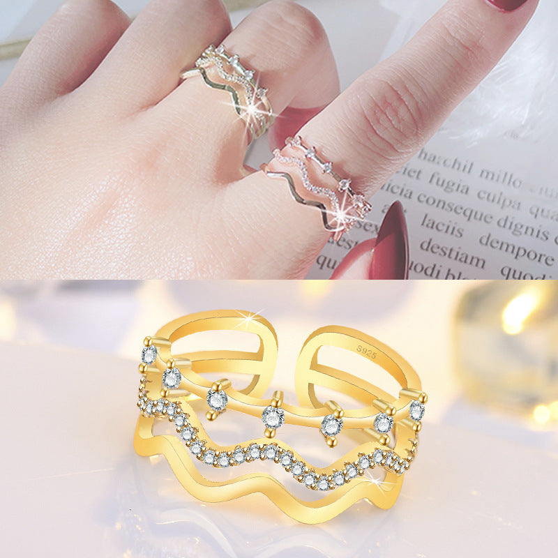 Damen Offener Ring mit kunstvollem Zickzack-Design und funkelnden Zirkonia Shop Nory