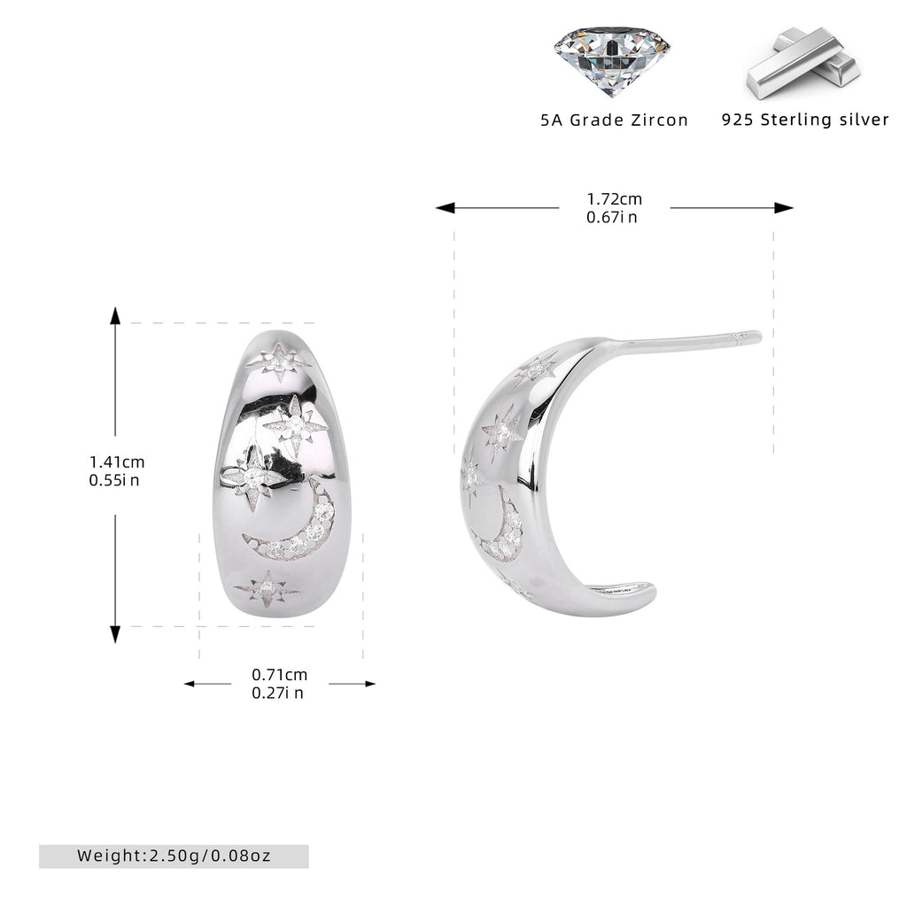 Damen Ohrhänger mit gestanztem Mond- und Sternenmotiv aus 925 Sterling Silber Shop Nory