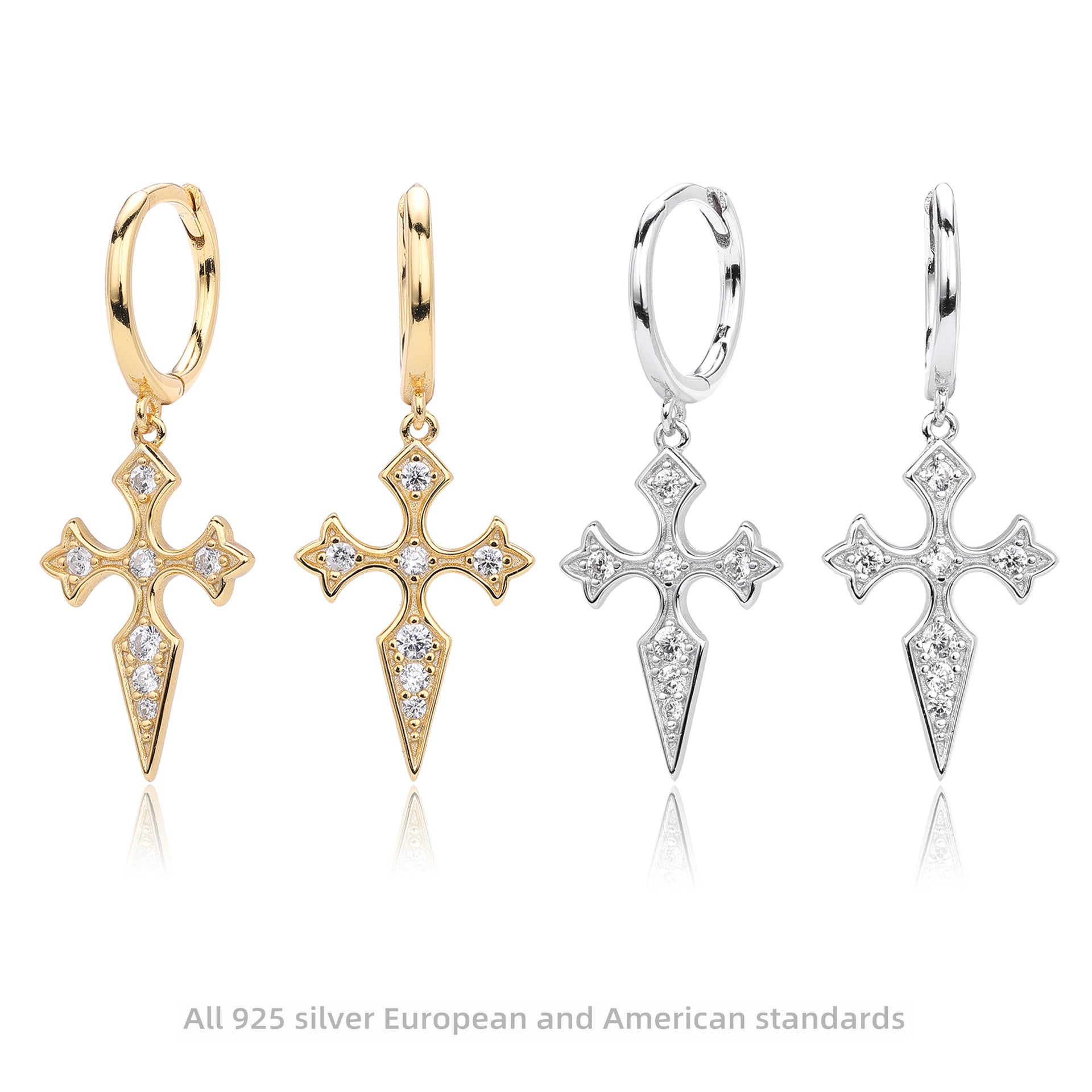 Damen Ohrhänger im Kreuzdesign aus hochwertigem 925 Sterling Silber mit funkelnden 5A Zirkonen Shop Nory