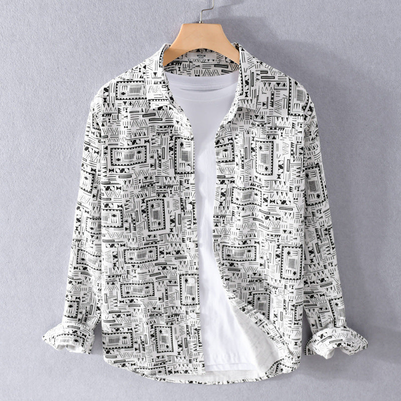 Herren Langarmhemd im Overshirt-Stil mit geometrischem Ethno‑Print Shop Nory