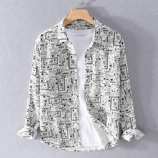 Herren Langarmhemd im Overshirt-Stil mit geometrischem Ethno‑Print Shop Nory