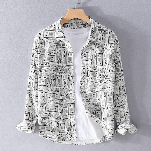 Herren Langarmhemd im Overshirt-Stil mit geometrischem Ethno‑Print Shop Nory