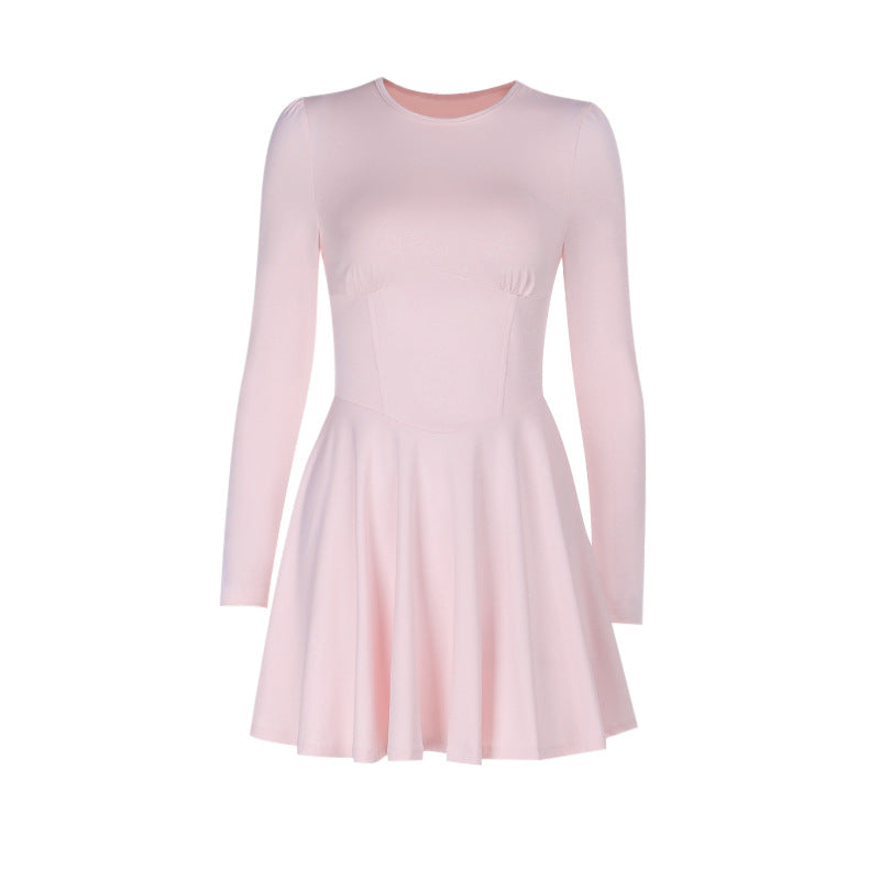 Damen elegantes Minikleid im klassischen A-Linien-Schnitt mit langen Ärmeln und schickem Herzausschnitt