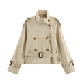 Damen modische Trenchjacke mit einzigartigen Knopfdetails und modernem Gürtel