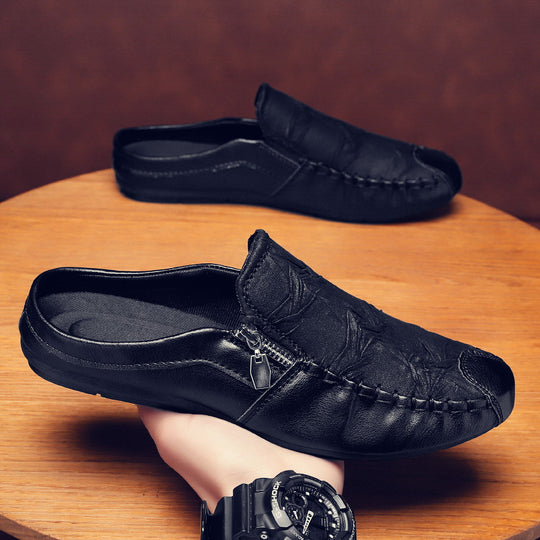 Herren Mokassin-Slipper aus Leder mit seitlichem Reißverschluss und gepolstertem Fußbett Shopy Nory