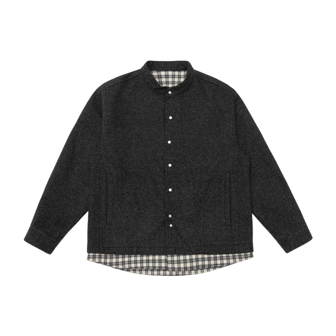 Unisex Kurz geschnittener Wollmix-Blouson mit Stehkragen und kariertem Innenbund Shop Nory