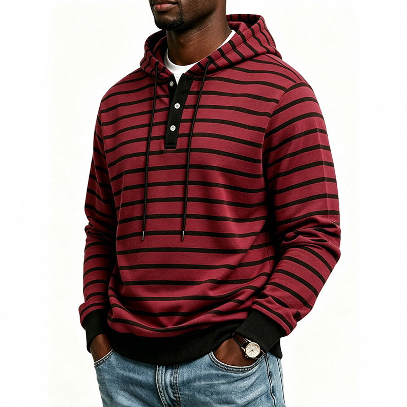 Herren Kapuzenpullover mit Henley-Knopfleiste und feinem Streifenstrukturmuster Shop Nory