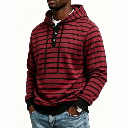 Herren Kapuzenpullover mit Henley-Knopfleiste und feinem Streifenstrukturmuster Shop Nory