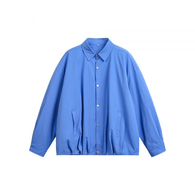 Unisex Boxy-Hemdjacke mit Druckknopfleiste, Hemdkragen und elastischem Saum Shop Nory