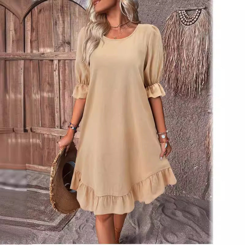 Damen Sommerliches Freizeitkleid mit Rüschendetails und lockerem Schnitt