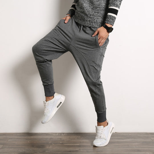 Herren lockere Harem-Jogginghose mit tiefem Schritt, schmal zulaufenden Bündchen und Kordelzug Shop Nory