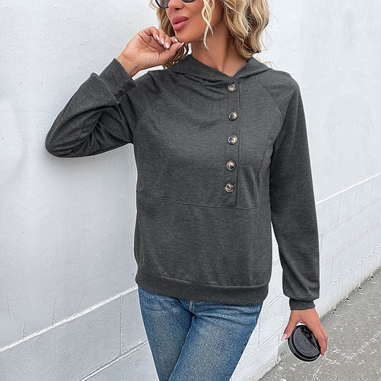 Damen Kapuzenpullover mit asymmetrischer Knopfleiste und Raglanärmeln Shop Nory