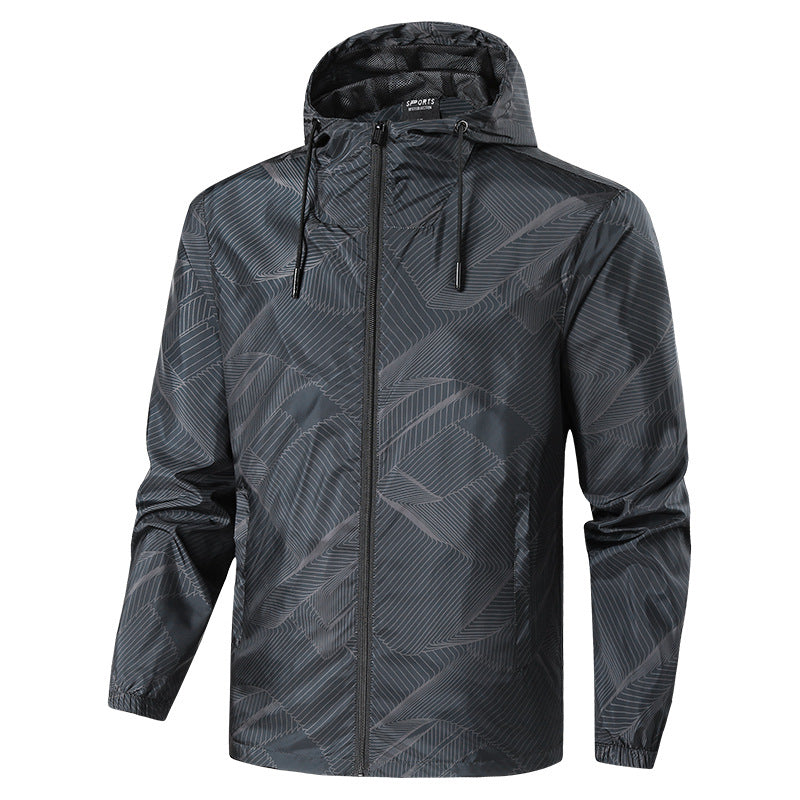 Herren Leichte Kapuzen-Windbreakerjacke mit grafischem Allover-Print und Packfunktion Shop Nory