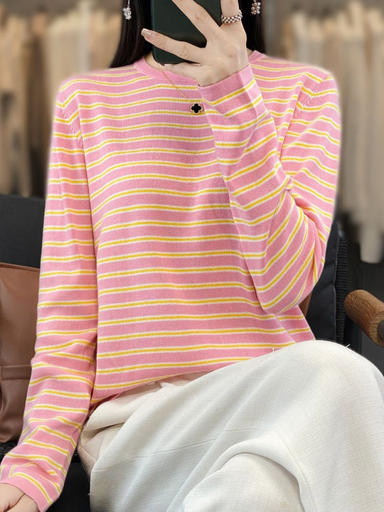 Damen Leichter Baumwollmix-Streifenpullover mit Rundhals, Raglanärmeln und lässiger Silhouette Shop Nory