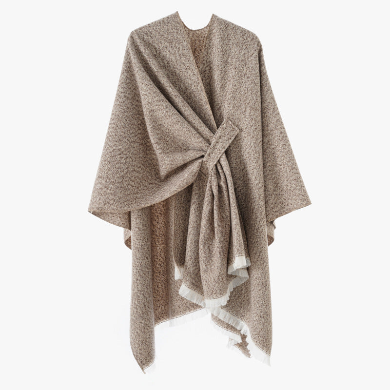 Damen Wollmix-Umhang mit Bindeschlaufe und Fransensaum Shop Nory