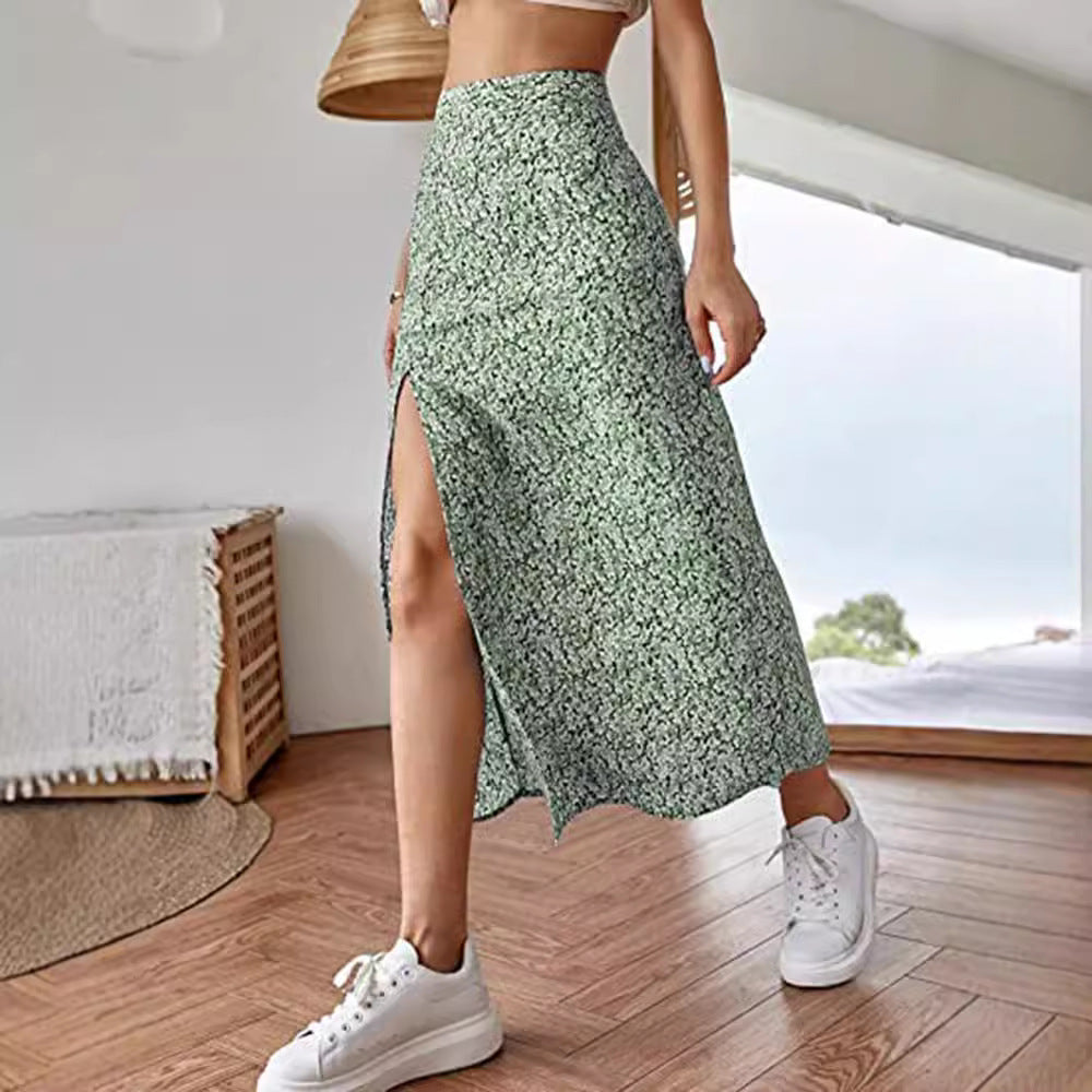 Damen Maxirock mit floralem Print und seitlichem Schlitz