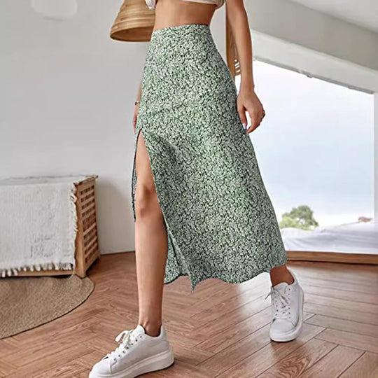 Damen Maxirock mit floralem Print und seitlichem Schlitz