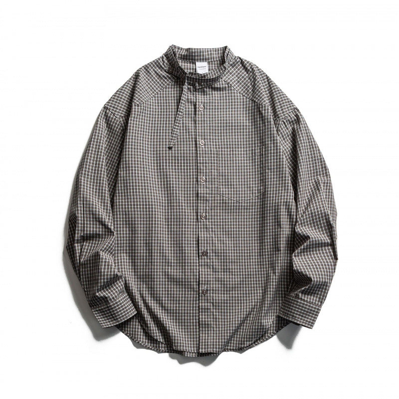 Herren Karierter Oversize-Hemd mit Stehkragen, Kordelzug und Raglanärmeln Shop Nory