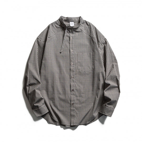 Herren Karierter Oversize-Hemd mit Stehkragen, Kordelzug und Raglanärmeln Shop Nory