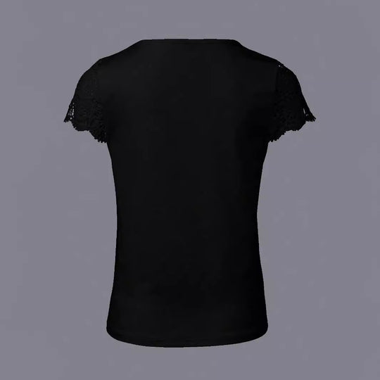 Damen V-Ausschnitt T-Shirt mit Spitzenärmeln