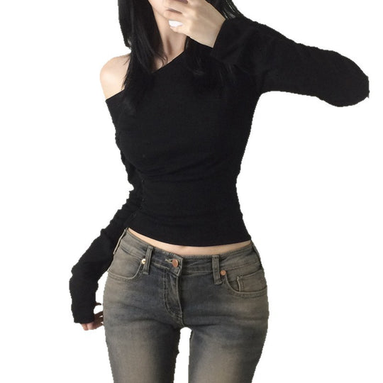 Damen nan schulterfreies Langarmshirt mit taillierter Silhouette und seitlicher Knopfleiste Shop Nory
