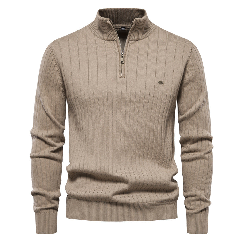 Herren Pullover mit halbem Reißverschluss und Rippstruktur