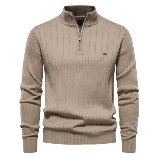 Herren Pullover mit halbem Reißverschluss und Rippstruktur