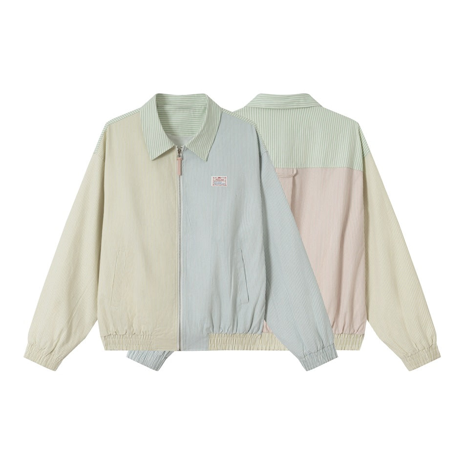 Unisex Gestreifte Pastell-Cordblousonjacke im Boxy‑Cut mit Hemdkragen und Elastikbund Shop Nory