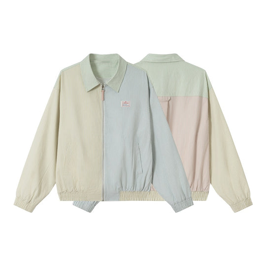 Unisex Gestreifte Pastell-Cordblousonjacke im Boxy‑Cut mit Hemdkragen und Elastikbund Shop Nory